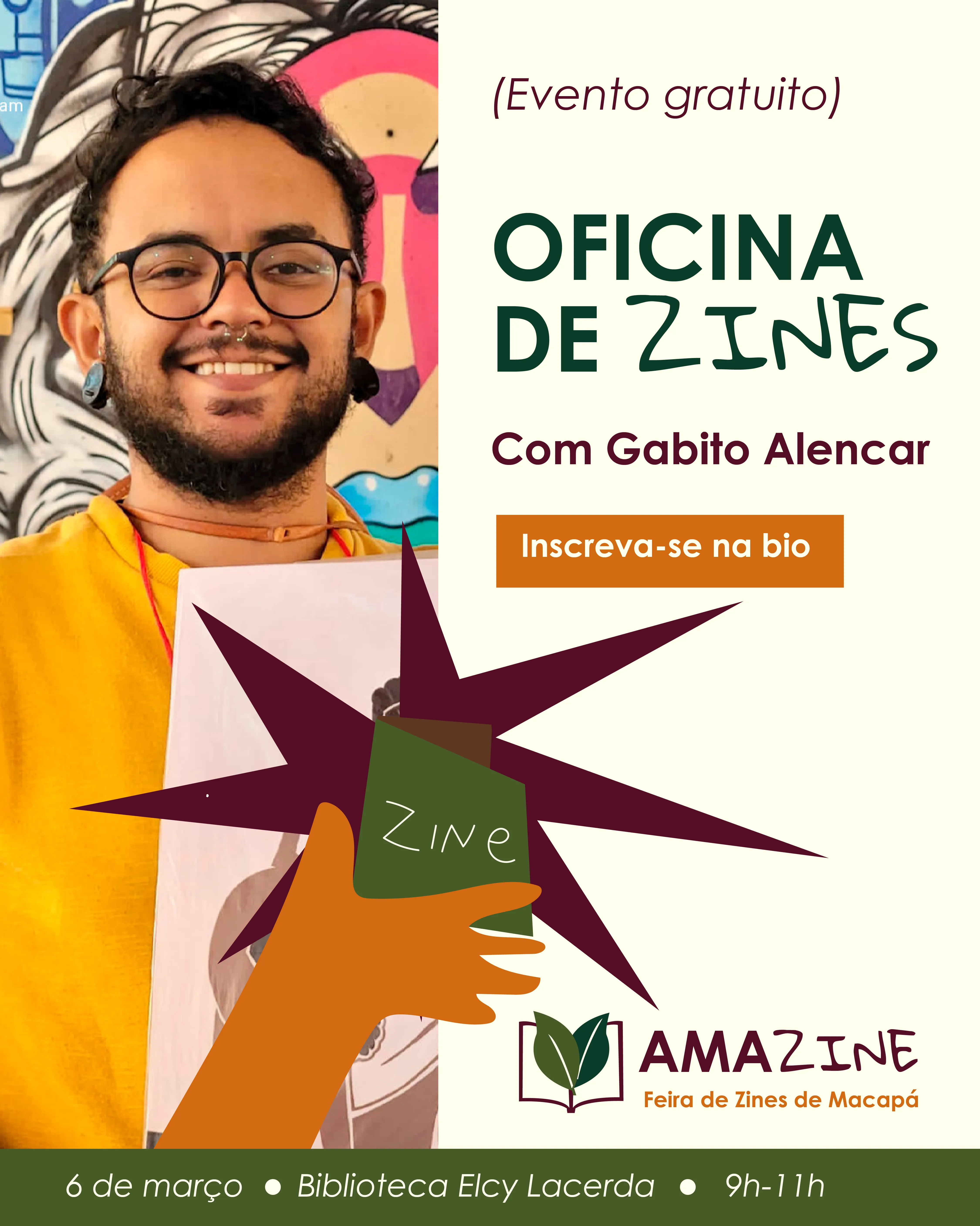Poster da Oficina de Zines com Gabito Alencar